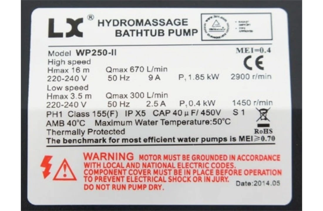 LX WP250-II Massage Pomp 2-spd 2,5hp 6 LX WP250-II Massage Pomp 2-spd 2,5hp - Afbeelding 4